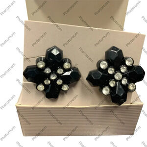 Avon Midnight Brilliance Elegant Black square clip  Earrings NIB 1987